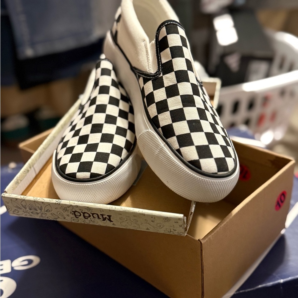 Mudd Black and White Checkered Slip-On Shoes